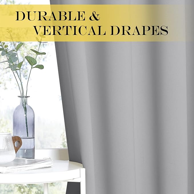 NICETOWN Extra Long Blackout Curtain Drape - (52 by 108-inch, Silver Grey, 1 Panel) Window Treatment Light Blocking Privacy Curtain Panel for Home Decoration