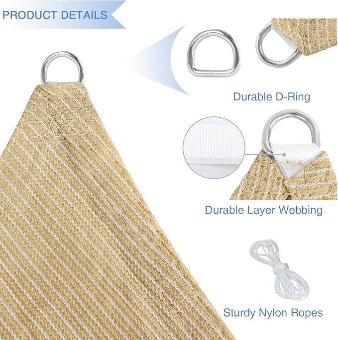 E&K Sunrise 12' x 12' x 12' Sun Shade Sail Triangle Canopy Shade Cover UV Block for Patio Backyard Garden Outdoor (Beige)
