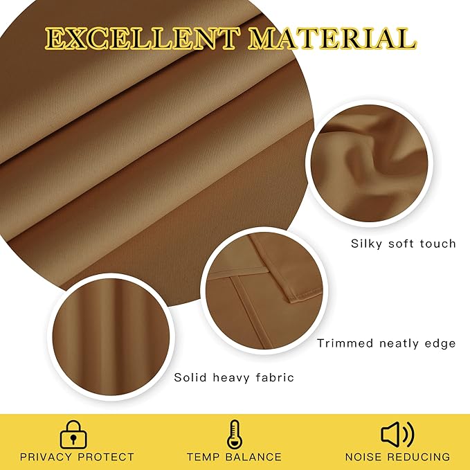 NICETOWN Gold Brown Curtain 84 inch Long - Grommet Blackout Thermal Insulated Room Darkening Sound Reducing Window Drapes for Living Room/Bedroom, 1 Panel, W52 x L84