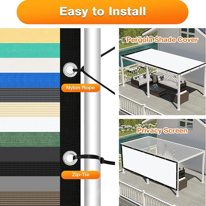 Artpuch Outdoor Pergola Shade Cover 4' X 15' Sun Shade Cloth with Grommets, 90% UV Protection Canopy Patio Privacy Screen (Customized Available) GN107, White