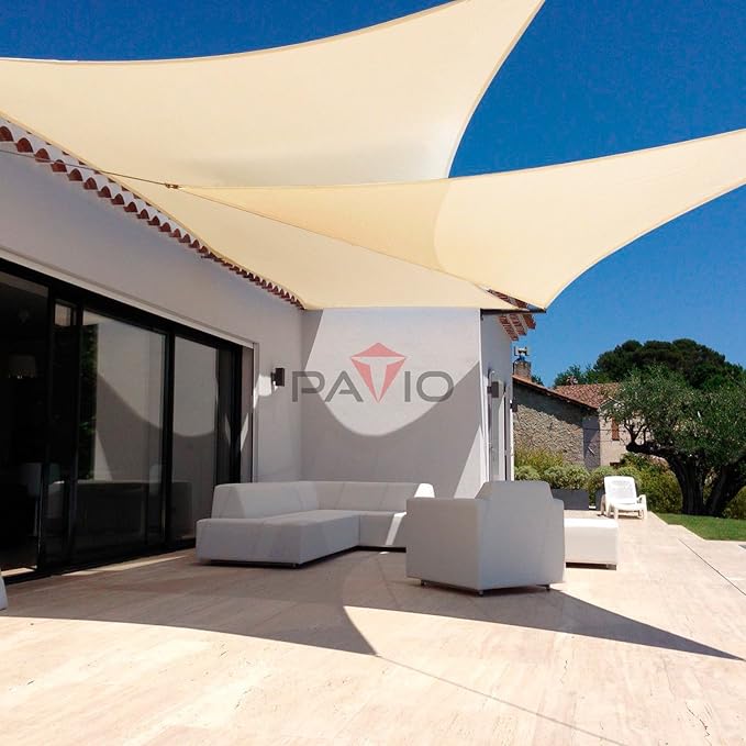 Patio Paradise 5' x 5' x 5' Sun Shade Sail Triangle Canopy Shade Cloth Fabric Sunlight Block Patio Pergola Cover HDPE Deck Awning for Outdoor Backyard Roof Shading, Beige