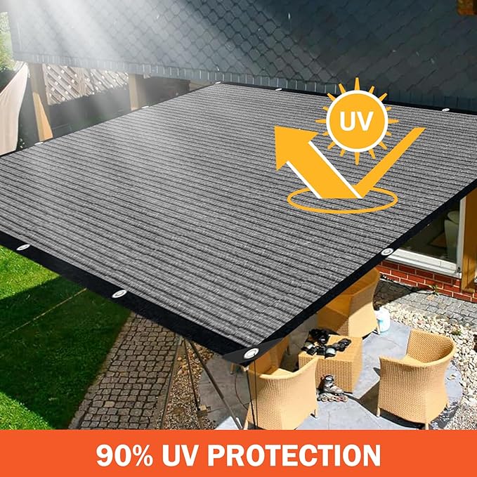 Sun Shade Cloth with Grommets,90% UV Protection Shade Fabric,Pergola Shade Cover Canopy Fence Privacy Screen Balcony,Sunshades for Patio Pergola Garden Backyard Porch Outdoor,Grey-5x10FT