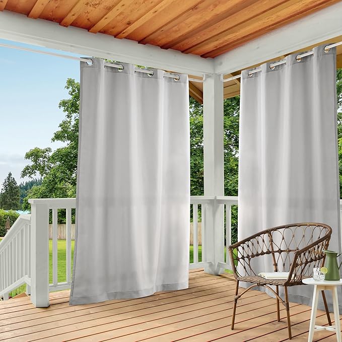 TOWN & COUNTRY BASICS Cabana Solid Heavyweight Indoor Outdoor Curtains, Light Filtering Opacity with Grommet Top, Water Repellent, 2-Pack Set, 54"x120", Cloud Grey
