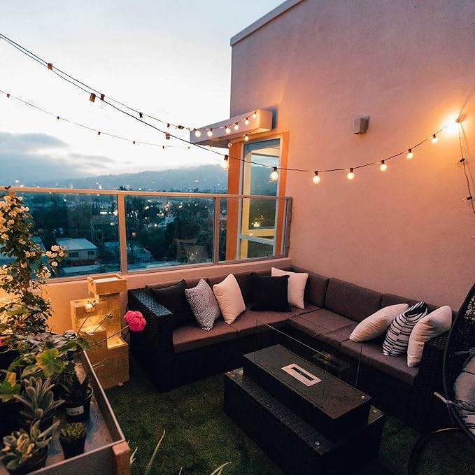 Brightown Led String Lights Outdoor 55Ft G40 Patio Lights with 52 Led Shatterproof Bulbs(2 Spare), Waterproof Led Globe Hanging Lights for Backyard Porch Bistro Balcony Decor, E12 Socket, 2200K