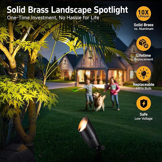 Gardenreet Landscape Spotlights Low Voltage - Brass Outdoor Uplight LED 12V, Wired Spot Lights IP65 Waterproof, Black for Exterior Garden Yard Tree House Without MR16 Bulb