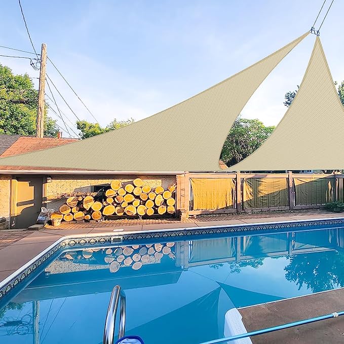 E&K Sunrise 11' x 11' x 11' Sun Shade Sail Triangle Canopy Shade Cover UV Block for Patio Backyard Garden Outdoor (Beige)