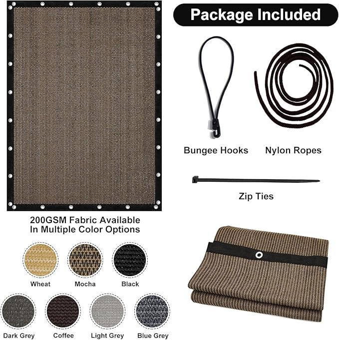 Artpuch 90% Sun Shade Cloth, 3 x 6 FT Pergola Shade Cover Canopy with Grommets, Sun Screen Fabric Tarp for Patio, Outdoor, Garden, Backyard, Mocha