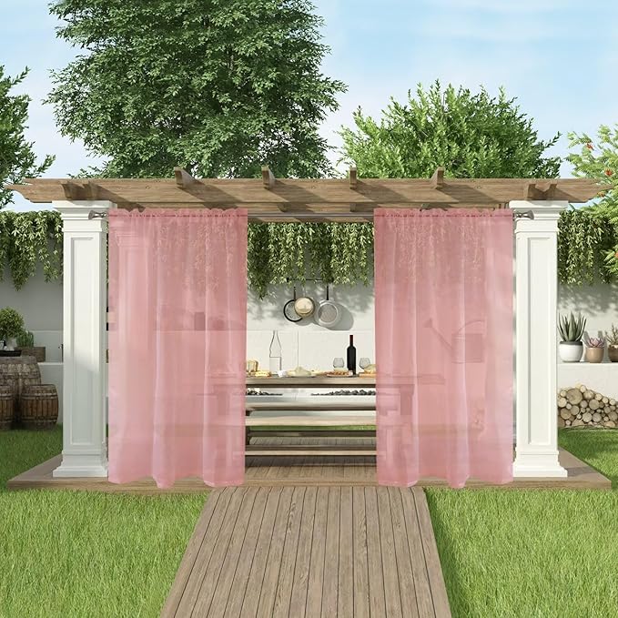 SpaceDresser Waterproof Outdoor Sheer Curtains for Patio - 2 Panels Rod Pocket Indoor Voile Sheer Curtain for Living Room,100W x 108L inch, Blush