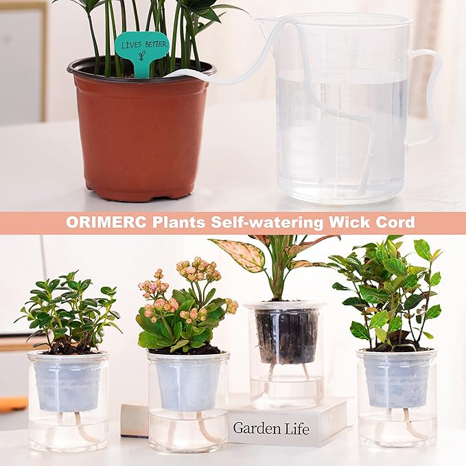 ORIMERC 4 inch 15 Pack Net Cups Pots, with 15 feet Self Watering Rope, 15 Plant Labels, for Hydroponics Aquaponics Kratky Orchid Vegetable Indoor Outdoor Growing Baskets Nursery Slotted Mesh BPA Free
