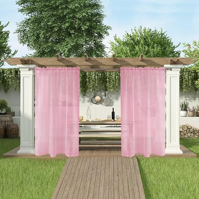 SpaceDresser Waterproof Outdoor Sheer Curtains for Patio - 4 Panels Rod Pocket Indoor Voile Sheer Curtain for Living Room,52W x 108L inch, Light Pink