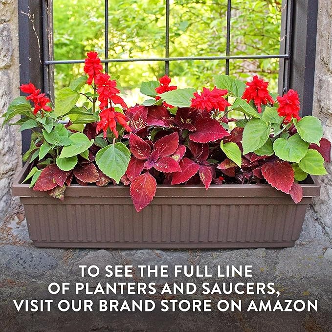The HC Companies 30 Inch Venetian Window Planter Box with Drainage Plug, Lightweight UV-Resistant Plastic Indoor & Outdoor Planters, 2-Pack Flower Box for Garden & Home Decor, Warm Gray