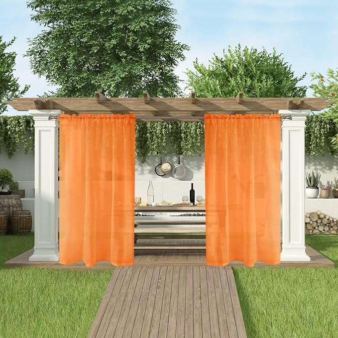 SpaceDresser Waterproof Outdoor Sheer Curtains for Patio - 4 Panels Rod Pocket Indoor Voile Sheer Curtain for Living Room,52W x 96L inch, Orange