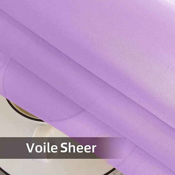 SpaceDresser Waterproof Outdoor Sheer Curtains for Patio - 2 Panels Rod Pocket Indoor Voile Sheer Curtain for Living Room,52W x 120L inch,Lavender