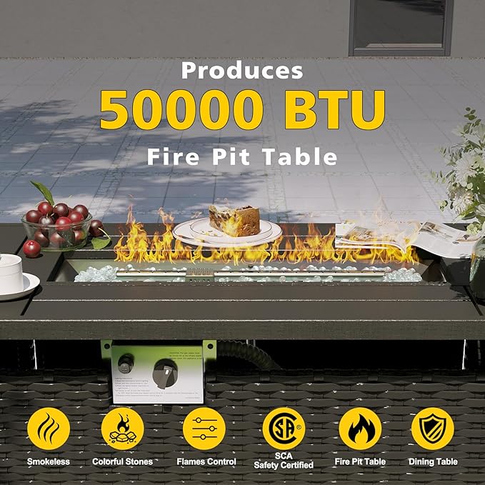 Aoxun Patio Furniture Set with Fire Pit Table, 12 Piece Outdoor Sectional Sofas, 10 Seats Wicker Rattan Outdoor Furniture with Thickened Cushion for Backyard, Garden Black