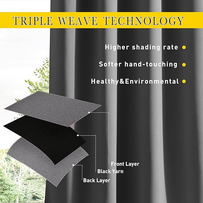 NICETOWN 2 Panels Weighted Blackout Curtains for Patio Waterproof, Grommet & Back Tab on Top & Bottom Windproof Blackout Outdoor Curtains for Porch with Bouns Rope for Fixed, Grey, W52 x L84