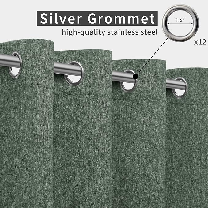 Easy-Going Linen Look Outdoor Curtains Waterproof Windproof Porch Curtains, Soft Thicken Outdoor Privacy Curtains for Patio, Gazebo, Grommet Top and Tab Bottom Drape, 1 Panel, 110x84 inch, Sage Green
