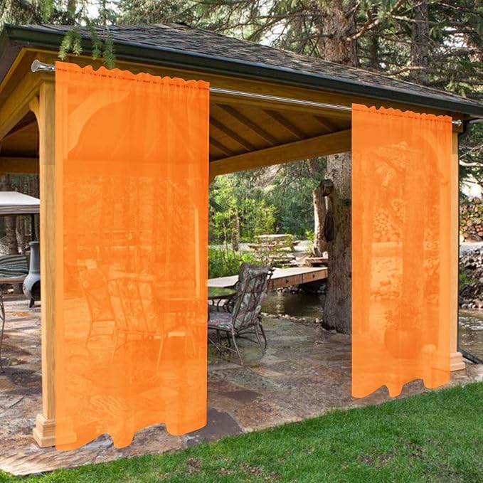 SpaceDresser Waterproof Outdoor Sheer Curtains for Patio - 4 Panels Rod Pocket Indoor Voile Sheer Curtain for Living Room,52W x 108L inch, Orange