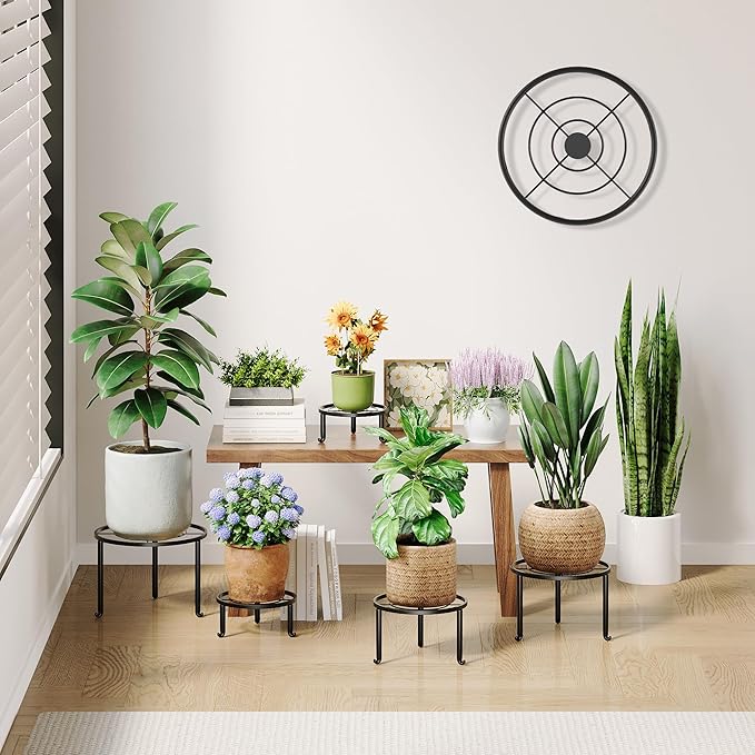 5 Pack Metal Plant Stand Indoor Outdoor Heavy Duty Rustproof Iron Flower Pot Stand Holder for Multiple Plants, Potted Holder Display Flower Shelf