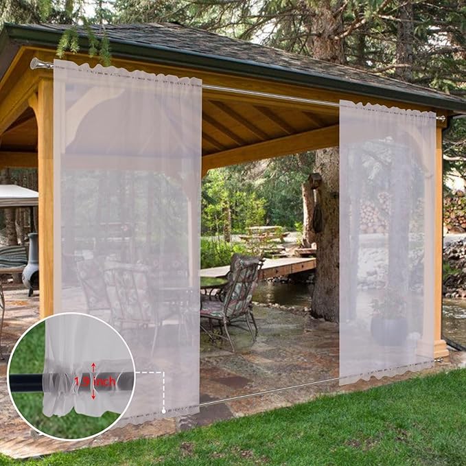 SpaceDresser Waterproof Outdoor Sheer Curtains for Patio - 4 Panels Rod Pocket Indoor Voile Sheer Curtain for Living Room,52W x 120L inch,Silver Grey