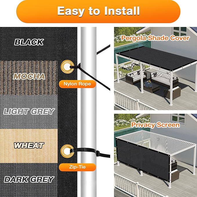 Artpuch Outdoor Pergola Shade Cover 4x10 FT Sun Shade Cloth with Grommets Black 90% UV Protection Canopy Patio Privacy Screen (Customized Available)