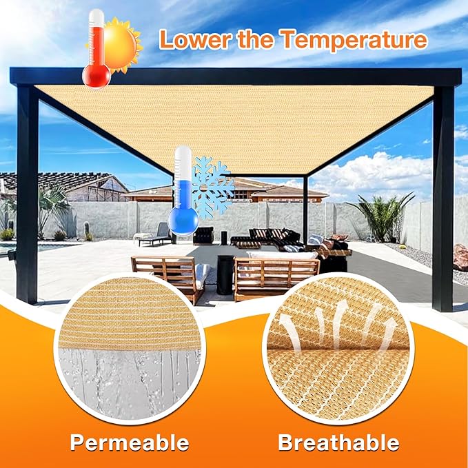 Artpuch Outdoor Pergola Shade Cover 12' X 14' Sun Shade Cloth with Grommets, 90% UV Protection Canopy Patio Privacy Screen (Customized Available) GN107, Wheat