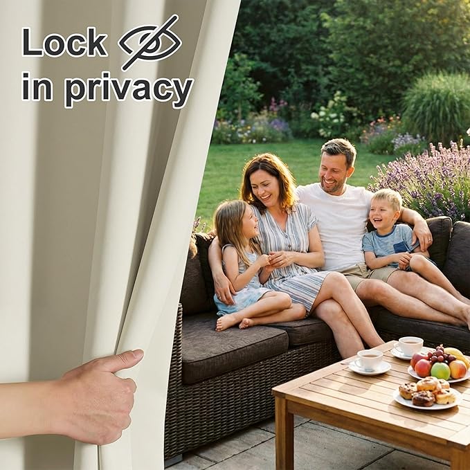 RYB HOME Patio Curtains Outdoor - Exterior Drapes Waterproof Windproof Curtains for Porch Gazebo Pergola Shower Pool Outside Deck, Width 52 x Length 84, 1 Panel, Beige