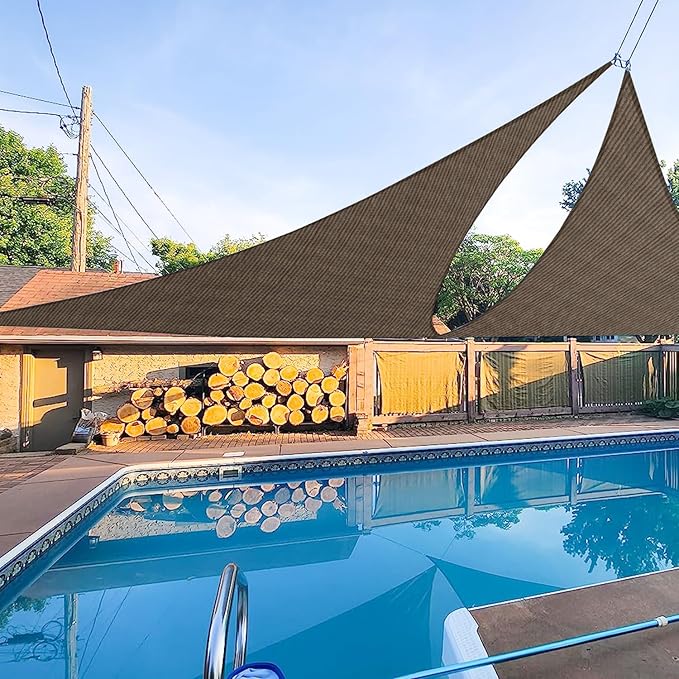 E&K Sunrise 13' x 13' x 13' Sun Shade Sail Triangle Canopy Shade Cover UV Block for Patio Backyard Garden Outdoor (Brown)