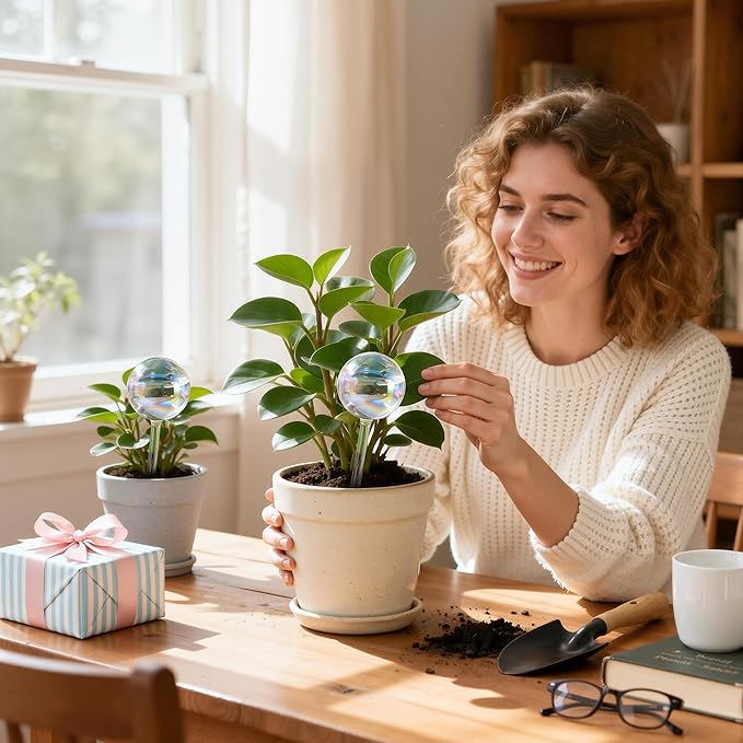 Extra-Thick Clear Glass Plant Watering Globes, Rainbow Gradient Self Watering Devices, Automatic Plant Waterer Spikes for Indoor & Outdoor Plants, Perfect for Everyday or Vacation Use, 4-Pack