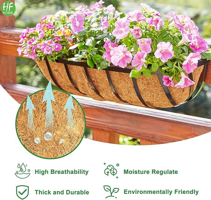 HFHOME 2PCS 48 Inch Coco Liners for planters, Horse Trough Half Moon Shape Replacement Coconut Planter Hanging Basket Liners for Window Box Hanging Trough Planter