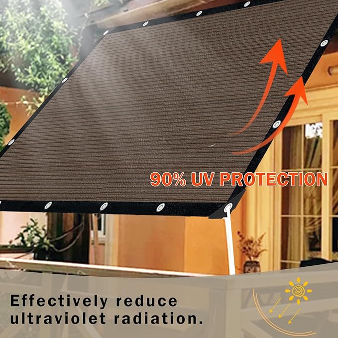 Mocha Sun Shade Cloth,Pergola Shade Cover with Reinforced Grommets,90% Shade Fabric Fence Privacy Screen Balcony,Pergola Shade Cover Canopy Garden Carport Porch Deck Patio Shade,16x16FT