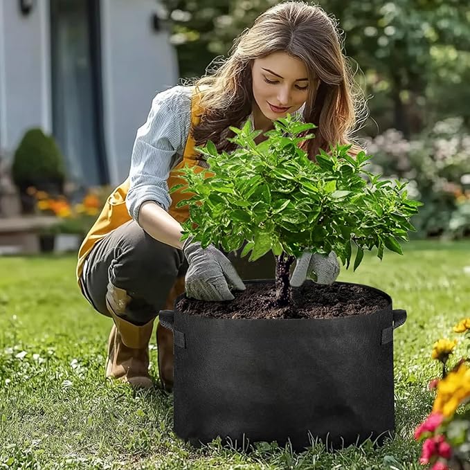 T4U Fabric Plant Grow Bags with Handle 15 Gallon Pack of 5, Heavy Duty Nonwoven Smart Garden Pot Thickened Aeration Nursery Container Black for Outdoor Potato, Tomato, Chili, Carrot and Vegetables