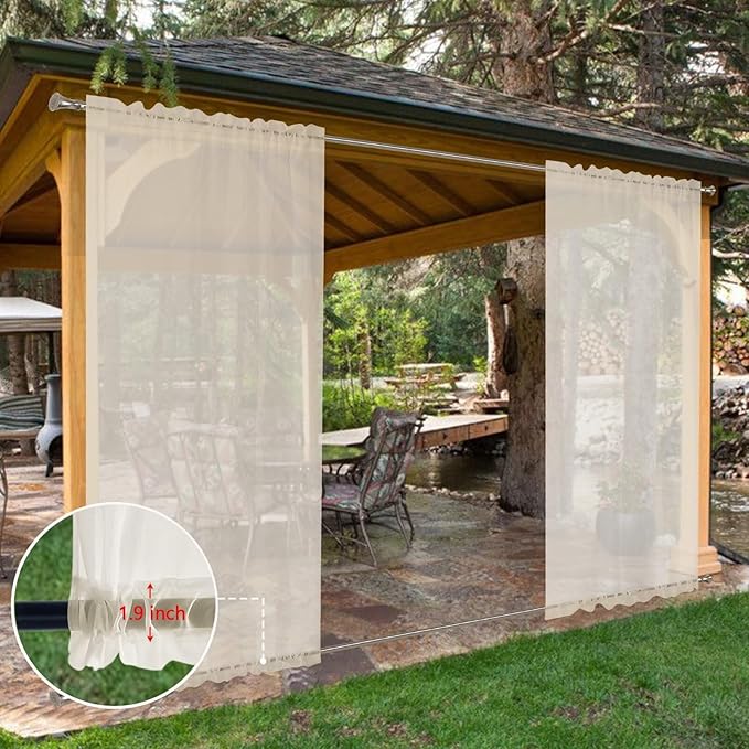 SpaceDresser Waterproof Outdoor Sheer Curtains for Patio - 4 Panels Rod Pocket Indoor Voile Sheer Curtain for Living Room,52W x 120L inch,Ivory