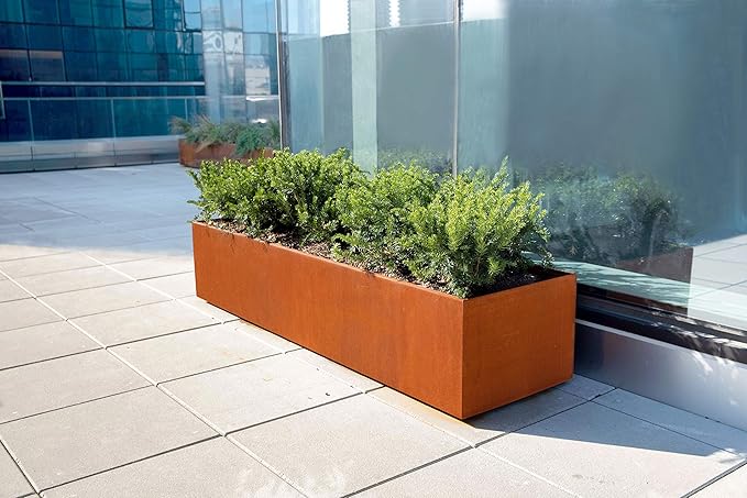 Plantercraft Extra Large Corten Steel Planter, 84x24x36 Large Rectangular Planters for Outdoor Plants, Heavy Duty Metal Planter Box for Patios, Gardens, and Commercial Spaces