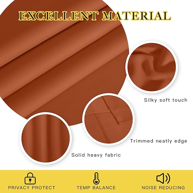 NICETOWN Blackout Doorway Curtain Drape 78 inch Long - Grommet Noise Reducing Thermal Insulated Solid Modern Window Treatments for Bedroom Closet (1 Panel, 52 x 78 Inch, Burnt Orange)