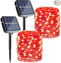 Joomer Solar Fairy Lights, 2-Pack Total 80FT 240LED Solar String Lights Outdoor Waterproof 8 Lighting Modes for Fence Party Garden Patio Yard Home Holiday Tree Outdoor Decoration (Red)
