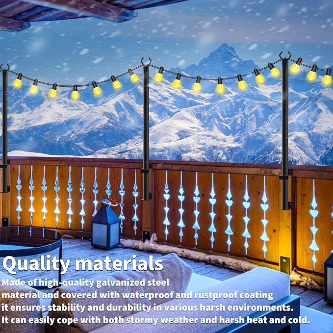 6 Pack String Light Poles,5Ft Light Poles for Outside String Lights,Outdoor Lights Pole with Fork,Metal Poles Stand for Patio Deck Backyard