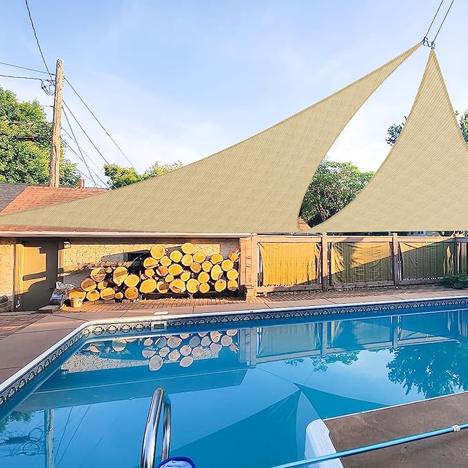 E&K Sunrise 3' x 3' x 3' Sun Shade Sail Triangle Canopy Shade Cover UV Block for Patio Backyard Garden Outdoor (Sand)
