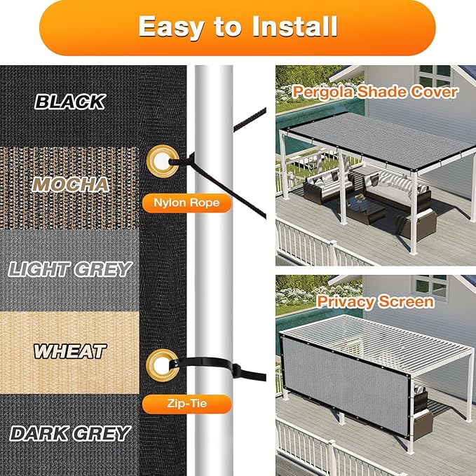 Artpuch Outdoor Pergola Shade Cover 7x21 FT Sun Shade Cloth with Grommets Light Grey 90% UV Protection Canopy Patio Privacy Screen (Customized Available)