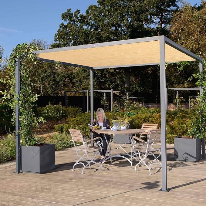 Eden's Decor Straight Flat-Edged Sun Shade Sail Rectangular 7' x 16' Beige UV-Blocking Outdoor Canopy Fabric Cloth Awning for Pergola Patio Garden Backyard Custom Size