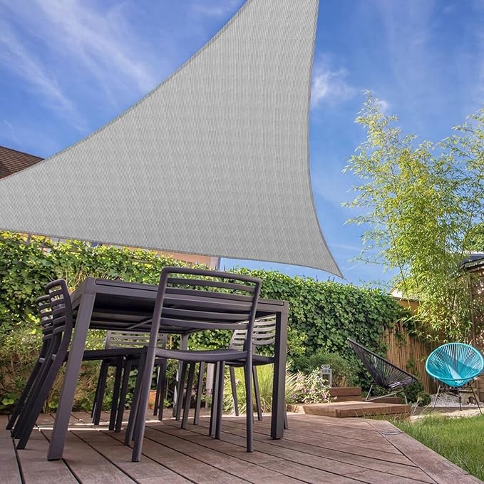 E&K Sunrise 5' x 5' x 5' Sun Shade Sail Triangle Canopy Shade Cover UV Block for Patio Backyard Garden Outdoor (Light Gray)