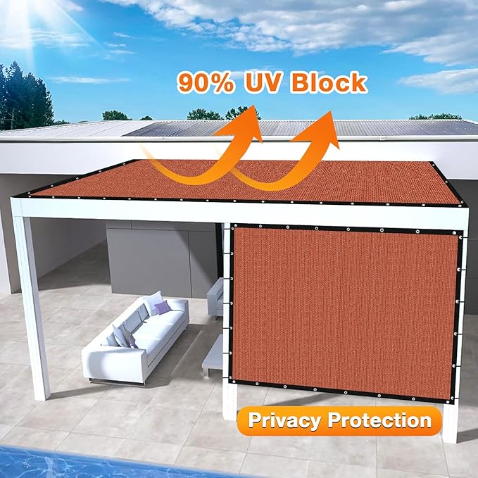 Artpuch 90% Sun Shade Cloth, 4 x 12 FT Pergola Shade Cover Canopy with Grommets, Sun Screen Fabric Tarp for Patio, Outdoor, Garden, Backyard, Rust Red