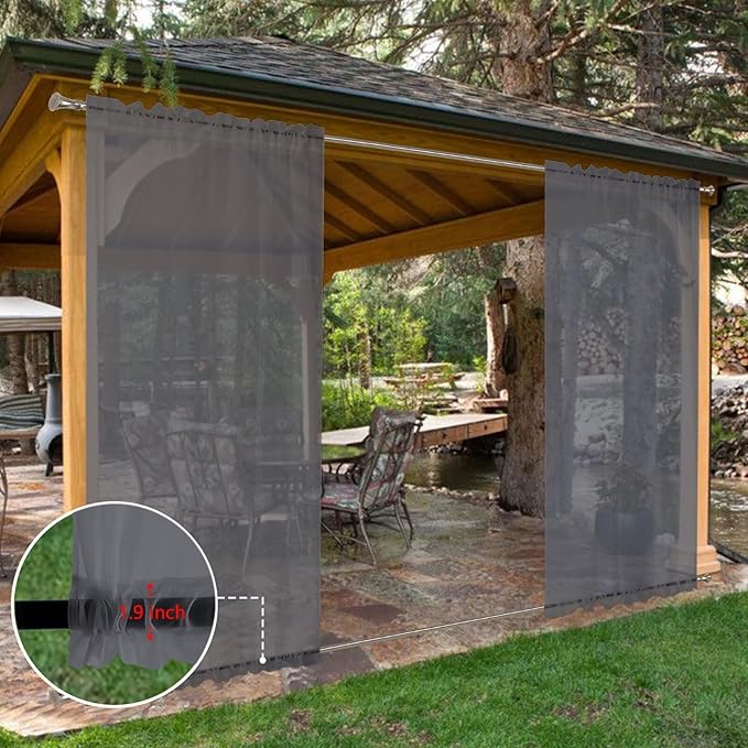 SpaceDresser Waterproof Outdoor Sheer Curtains for Patio - 2 Panels Rod Pocket Indoor Voile Sheer Curtain for Living Room,52W x 96L inch, Grey