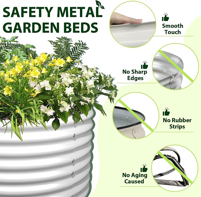A ANLEOLIFE 4-Pack 6X3X2ft & 8X4X2ft Deep Root Galvanized Raised Garden Beds Outdoor for Planting Vegetables Flowers Herb, Antique White