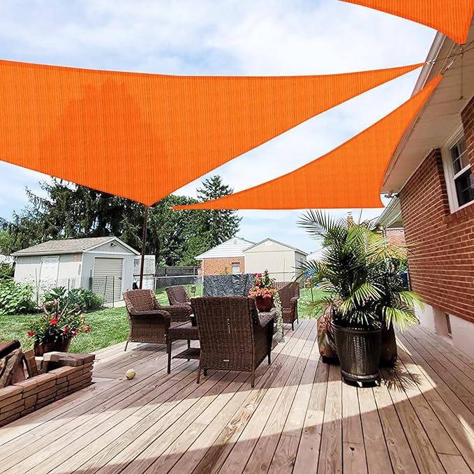 Patio Paradise 19' x 19' x 19' Sun Shade Sail Triangle Canopy Shade Cloth Fabric Sunlight Block Patio Pergola Cover HDPE Deck Awning for Outdoor Backyard Roof Shading, Orange