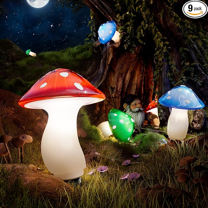 Solar Mushroom Lights Outdoor, 9 Pack 30FT Multicolor 8 Modes Solar Garden Lights, IP65 Waterproof Pathway Light Outdoor Decoration for Party, Garden, Yard, Patio, Lawn Decor (Multicolor)