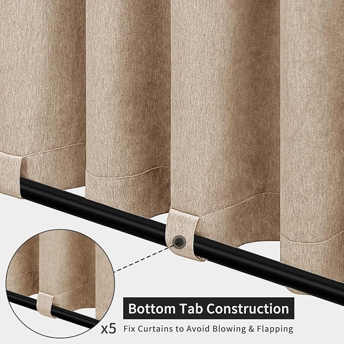 Easy-Going Linen Look Outdoor Curtains Waterproof Windproof Porch Curtains, Soft Thicken Outdoor Privacy Curtains for Patio, Gazebo, Grommet Top and Tab Bottom Drape, 1 Panel, 110x96 inch, Beige