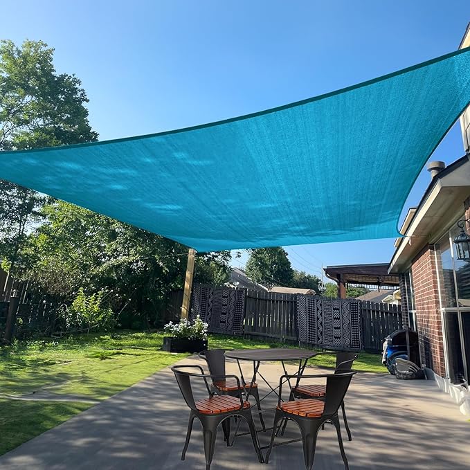 SUNLAX Sun Shade Sail 12' x 15' Turquoise Blue Rectangle Canopy Sail Shade Cover UV Block Permeable Sunshade Outdoor for Patio Backyard Deck Pergola (We Make Custom Size)