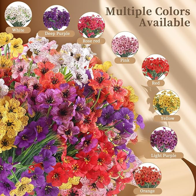 24 Red Bundles Artificial Flowers for Outdoors/Indoors Fake Flowers Plants for Indoor Outside Garden Porch Window Box Home Wedding Farmhouse