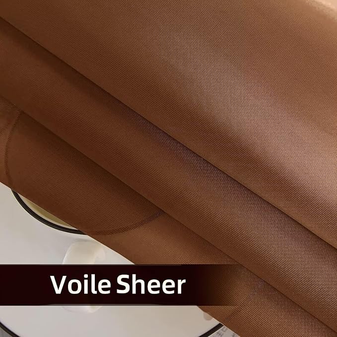 SpaceDresser Waterproof Outdoor Sheer Curtains for Patio - 2 Panels Rod Pocket Indoor Voile Sheer Curtain for Living Room,52W x 120L inch,Brown