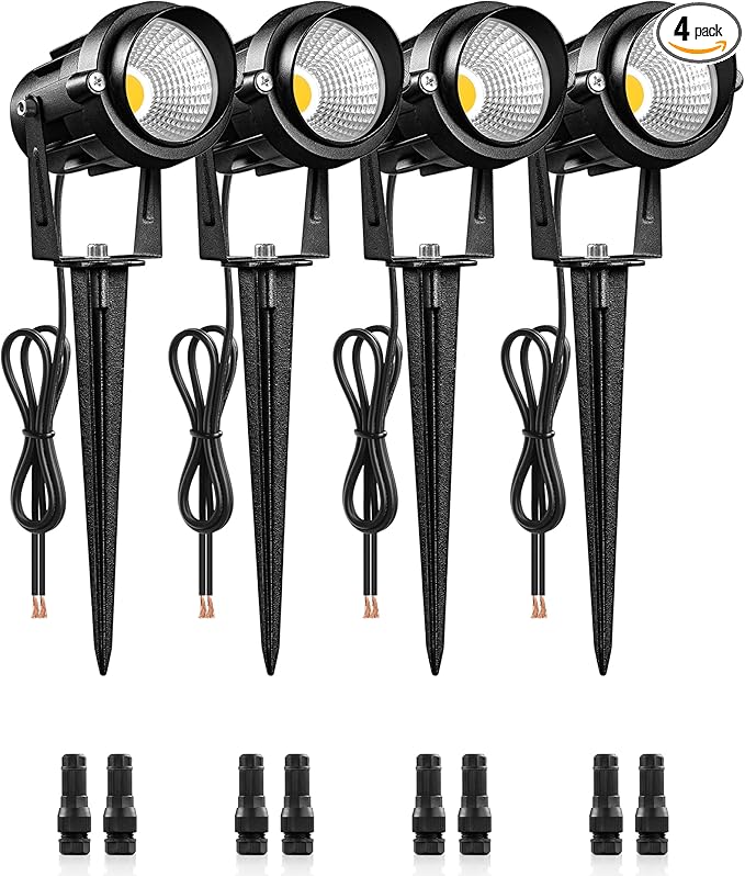 6W 700LM Low Voltage Landscape Lighting, 12V AC/DC 3000K Warm White LED Low Voltage Landscape Lights, IP65 Waterproof Outdoor Spotlights with Connectors for Garden Tree Yard 4 Pack W01SLP406